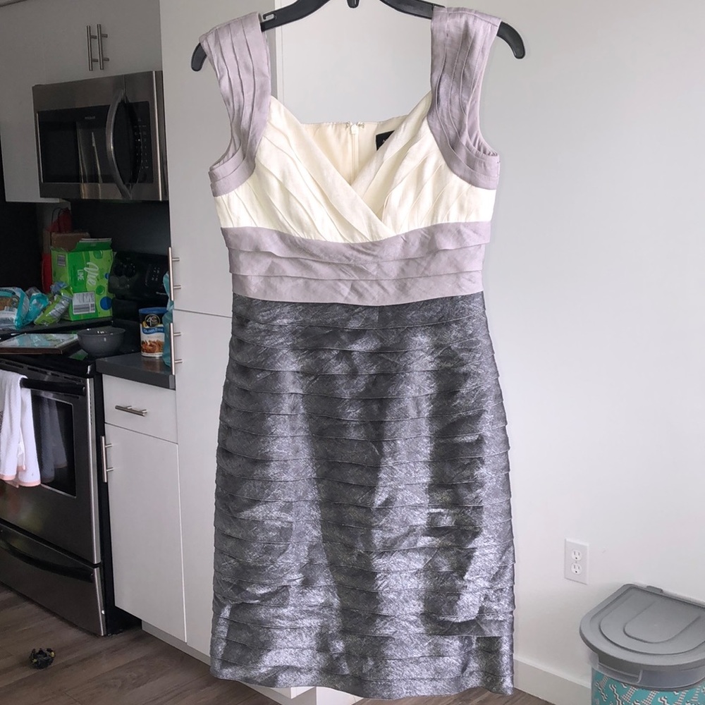 Adrianna Papell Gray and Cream Layered Midi Dress